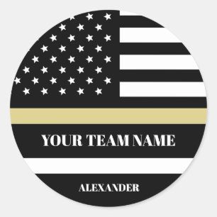 Gold Line U.S Flag mit benutzerdefiniertem Team & Runder Aufkleber