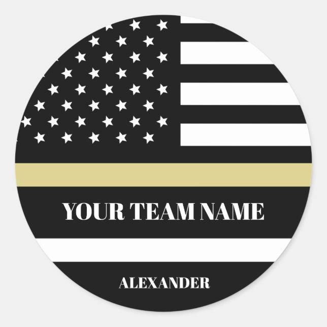 Gold Line U.S Flag mit benutzerdefiniertem Team &  Runder Aufkleber (Vorderseite)