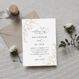 Gold Lined Floral White & Black Wedding