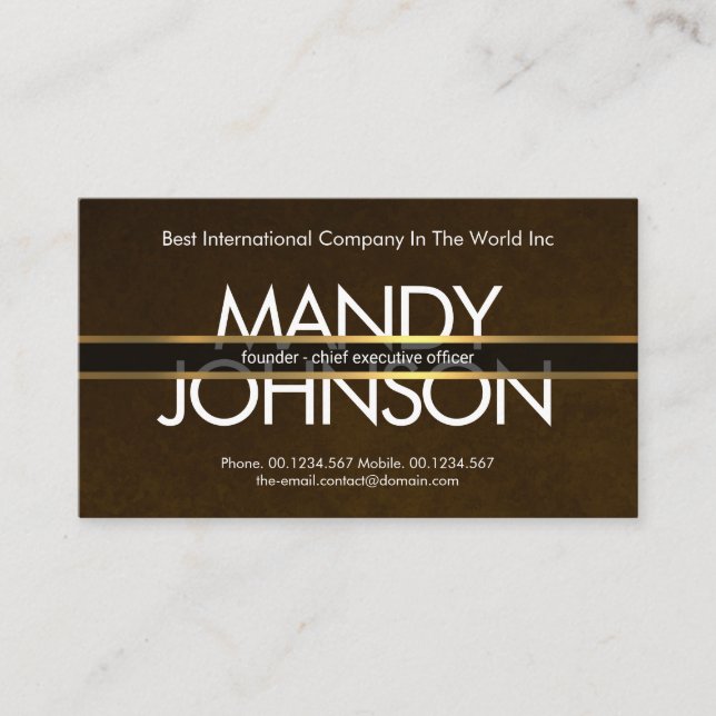 Gold Lines Placard Exquisite Brown Grunge CEO Visitenkarte (Vorderseite)