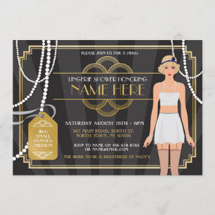 Gold Lingerie Brautparty 1920er Pearl Einladung