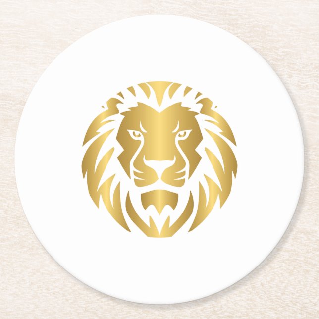 Gold Lion Head Elegantes Wildlife Design Runder Pappuntersetzer (Vorderseite)