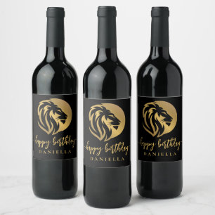 Gold Lion Leo Happy Birthday mit Namen Weinetikett