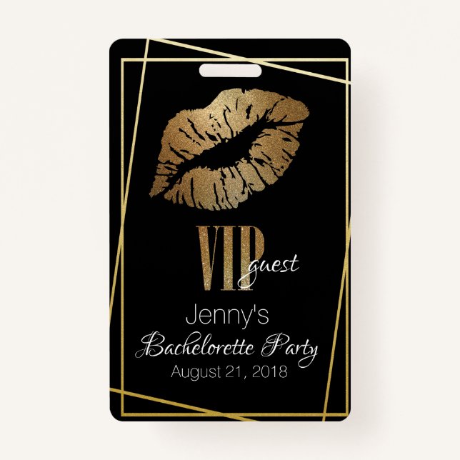 Gold Lip Print Junggeselinnen-Abschied Abzeichen Ausweis (Vorderseite)