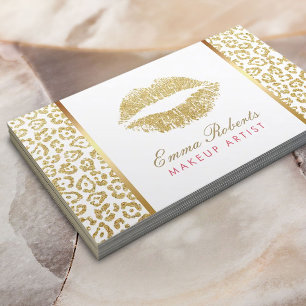 Gold Lippen Luxus Leopard Print Makeup Artist Visitenkarte