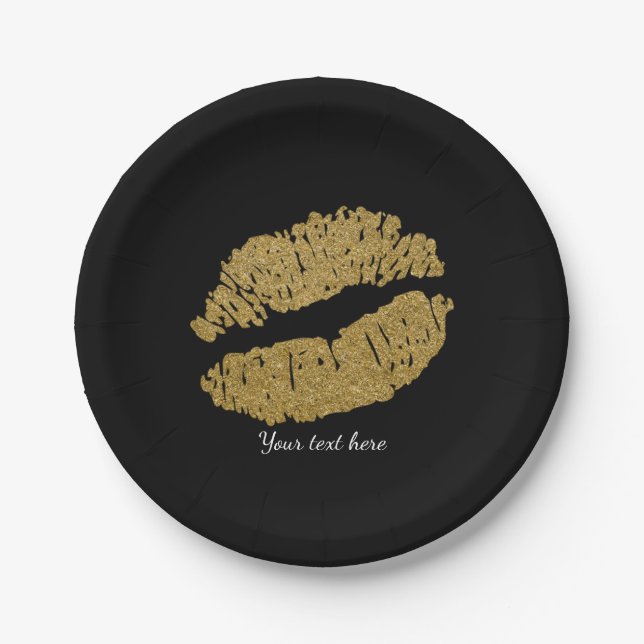 Gold Lips Imitate Sparkasse Kiss Beauty Makeup Par Pappteller (Vorderseite)