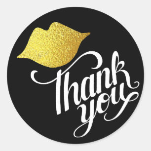 Gold Lips . mouth . kiss 'thank you' black Runder Aufkleber