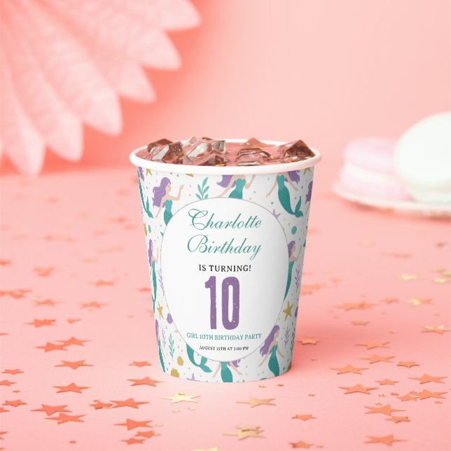 Gold Little Mermaid 10th Birthday | Under the Sea Pappbecher (Insitu)