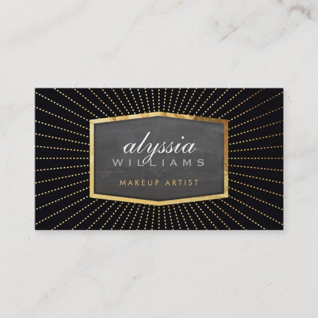 GOLD LOGO Art Deko Eleganter Sonnenbrand in Schwar Visitenkarte (Vorderseite)