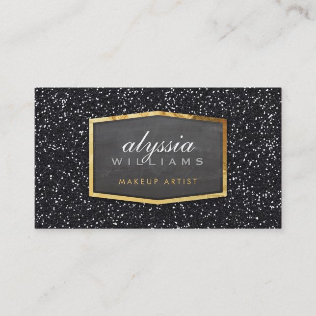 GOLD LOGO elegant eleganter Glitzer schwarz funkel Visitenkarte (Vorderseite)