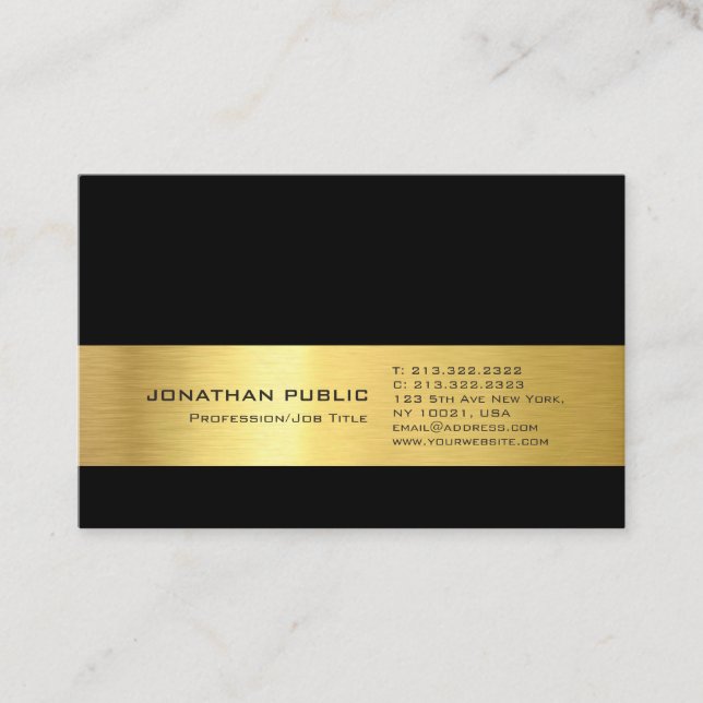 Gold Look Beruflich Modernes Design Elegantes Schw Visitenkarte (Vorderseite)