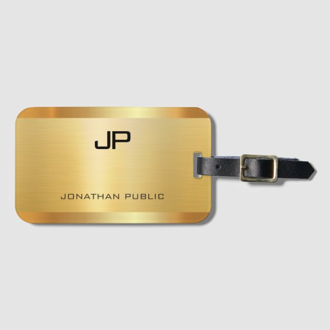 Gold Look Elegante Monogram Luxuriöse Vorlage Gepäckanhänger (Vorderseite (Horizontal))