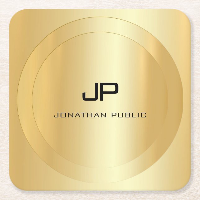 Gold Look Elegante Monogram Template Personalisier Rechteckiger Pappuntersetzer (Vorderseite)