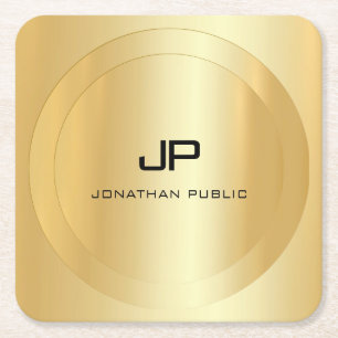 Gold Look Elegante Monogramm-Vorlage Personalisier Rechteckiger Pappuntersetzer
