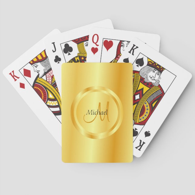 Gold Look Elegante Vorlage Moderne Monogram Initia Spielkarten (Rückseite)