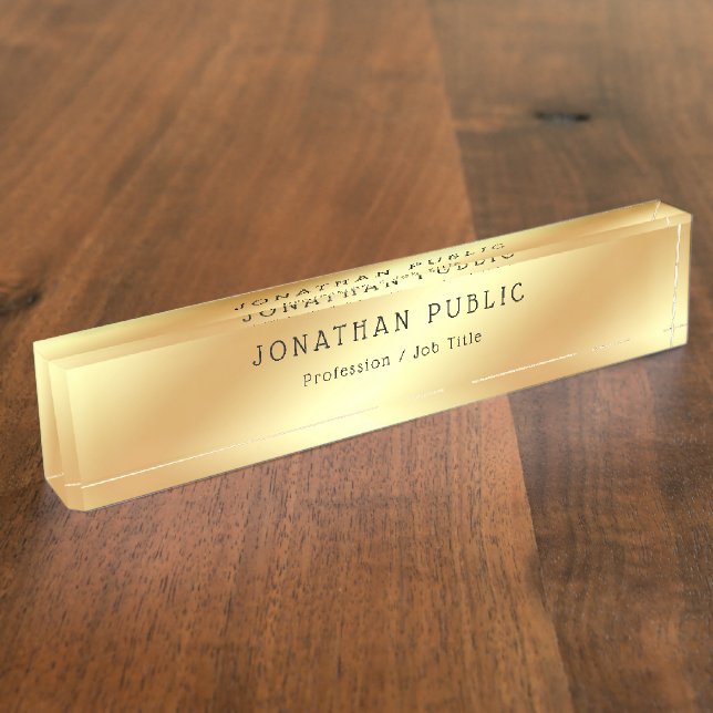 Gold Look Kalligraphie Name Elegante Vorlage Namensplakette (Seite)