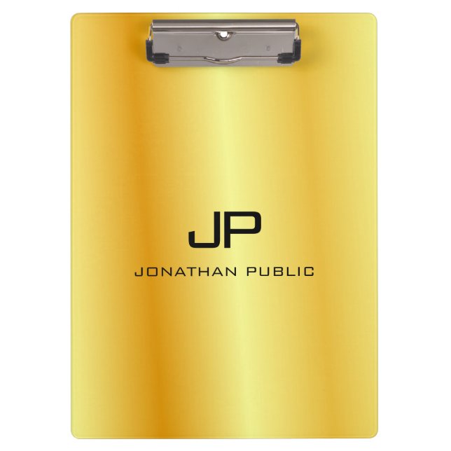 Gold Look Mit Monogramm Elegant Template Klemmbrett (Vorderseite)