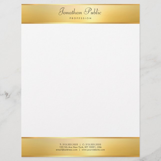 Gold Look Moderne elegante Vorlage für Kalligrafie Briefbogen (Vorderseite)