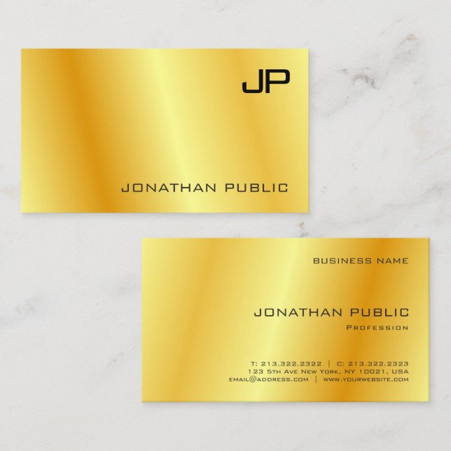Gold Look Moderne Monogram Elegant Corporate Visitenkarte (Vorne/Hinten)