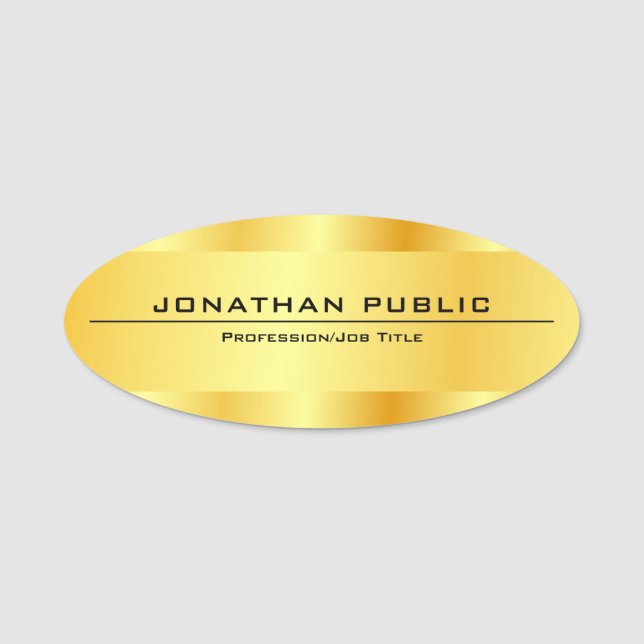 Gold Look Modernes Glam Template Oval Namensschild (Vorderseite)
