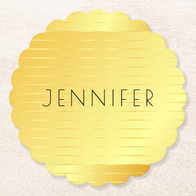 Gold Look Personalisiert Elegante Moderne Vorlage Untersetzer (Vorderseite)