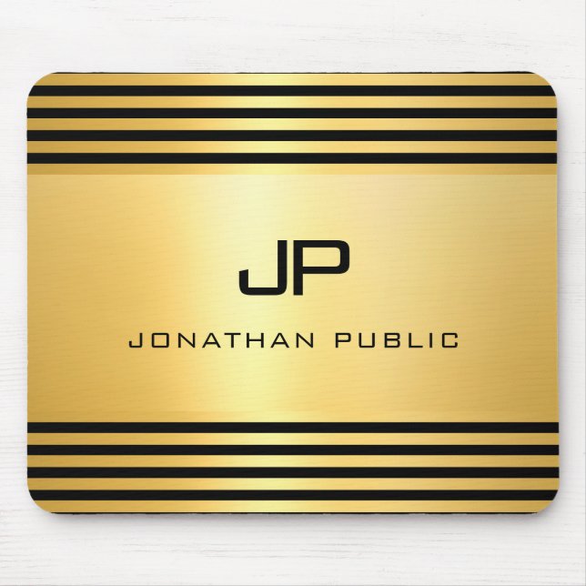Gold Look Schwarz Moderne Elegant Mit Monogramm Mousepad (Vorne)