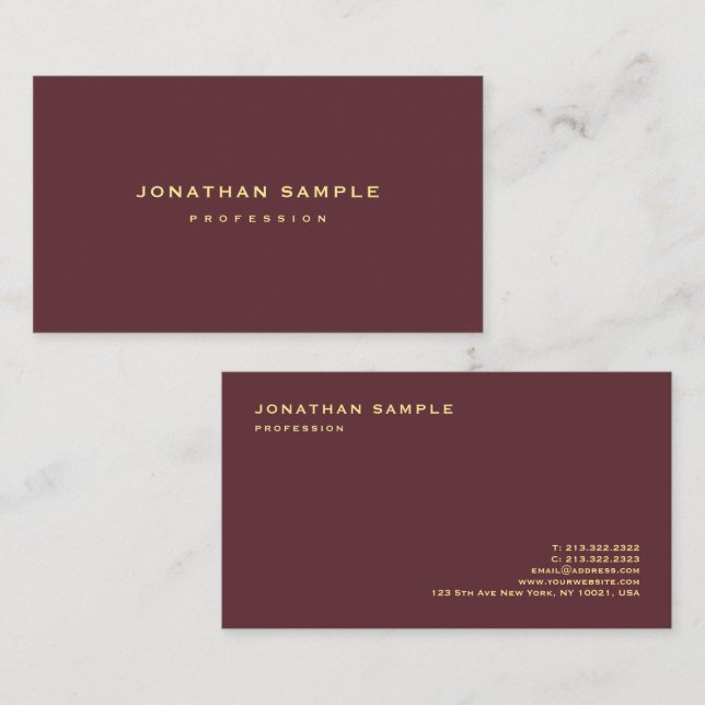 Gold Look Text Elegantes Minimalistisches Design L Visitenkarte (Vorne/Hinten)