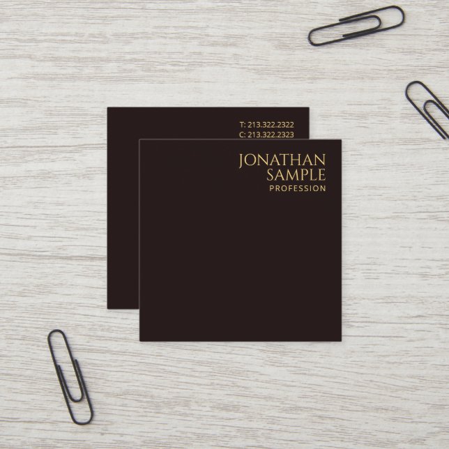 Gold Look Text Moderne Elegante Schwarze Velvet Quadratische Visitenkarte (Vorderseite/Rückseite Beispiel)