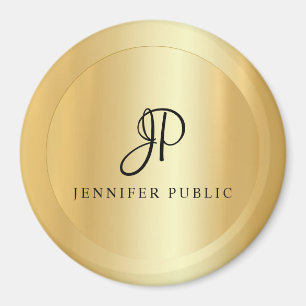 Gold Look Trendy Template Monogram Modern Large Magnet