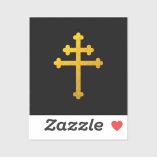 Gold Lorraine Cross auf schwarz / Christlich groß Aufkleber