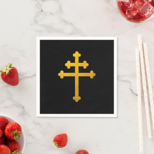 Gold Lorraine Cross auf Schwarz / Christlich Serviette