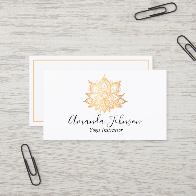 Gold Lotus Blume Boho Yoga Lehrerin für Kultur Visitenkarte (Vorderseite/Rückseite Beispiel)