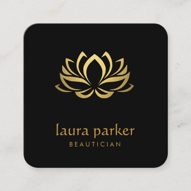 Gold Lotus Blume Logos Heilung Yoga Holistic Quadratische Visitenkarte (Vorderseite)