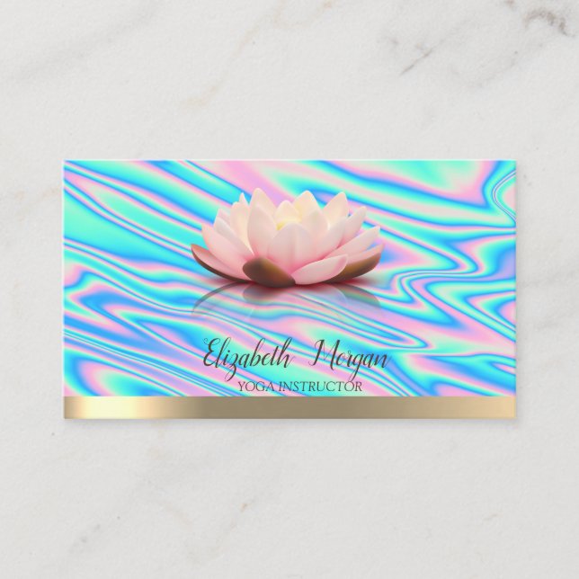 Gold Lotus Blume Yoga Instructor Holographic Visitenkarte (Vorderseite)