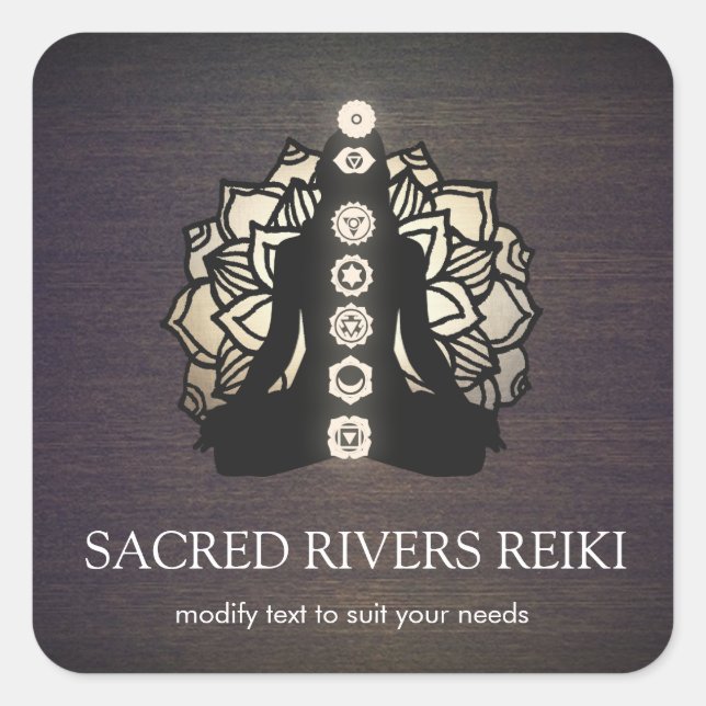 Gold Lotus Chakra Reiki Master und Yoga Lehrer Quadratischer Aufkleber (Vorderseite)