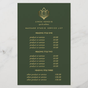Gold Lotus Green Wellness-Center & Massage Pricing Flyer