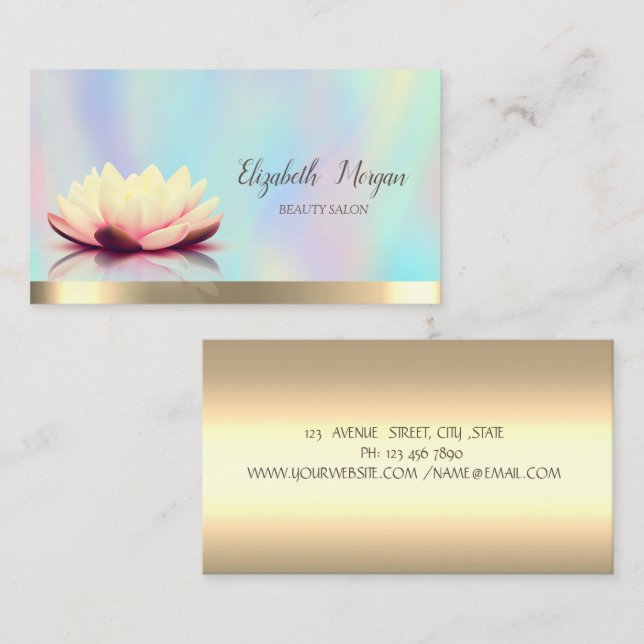 Gold Lotus Holographic Elegant Visitenkarte (Vorne/Hinten)