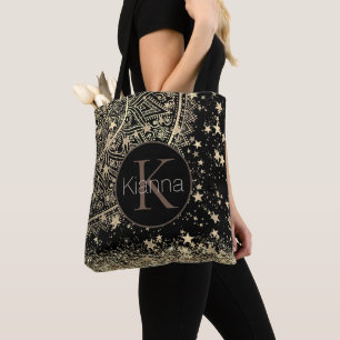 Gold Lotus Mandala Glitzer Gold Stars Monogram Tasche