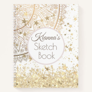 Gold Lotus Mandala mit Gold Stars Glitzer Notizbuch