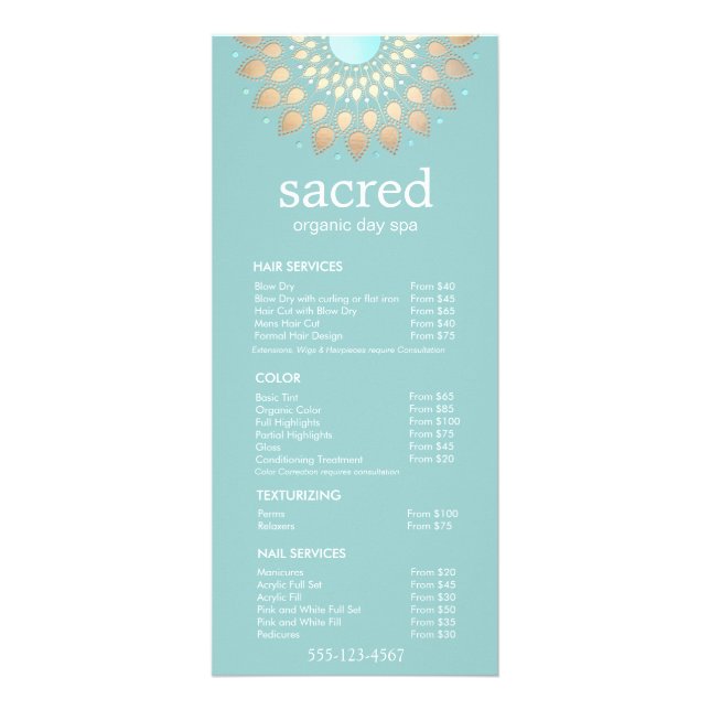 Gold Lotus Mandala Spa Salon Price List Menu Werbekarte (Vorne)