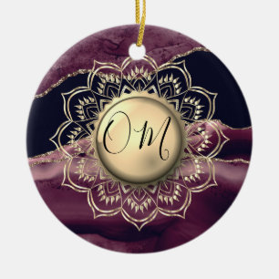 Gold Lotus OM Mandala Lavender Marble Keramik Ornament