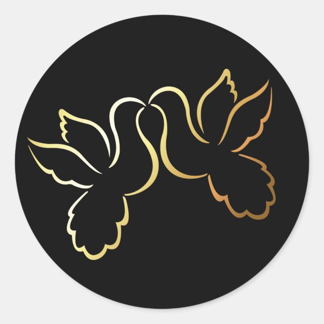 Gold Love Doves Sticker Mariage noir / Étiquette (Devant)