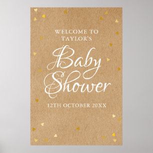 Gold Love Hearts Baby shower Affiche de bienvenue