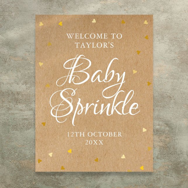 Gold Love Hearts Baby Sprinkle Boho Affiche de bie (Gold Love Hearts Baby Sprinkle Boho Welcome Sign)