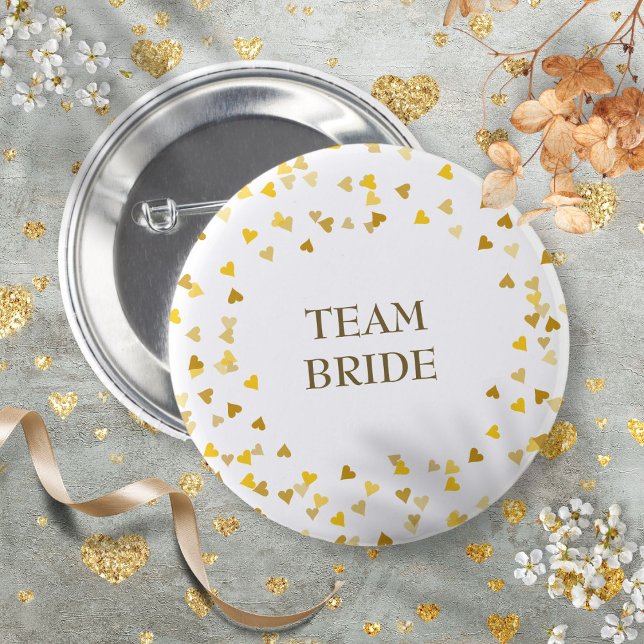 Gold Love Hearts Konfetti Name Button (Custom Name Gold Hearts Confetti Wedding Button)
