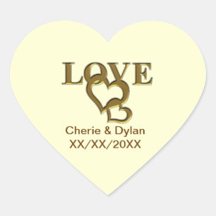 Gold Love Hearts Mariage Couple Heart Stickers