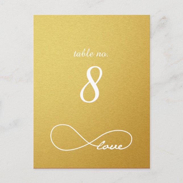 Gold Love Infinity Mariage Tableau Numéro Cartes (Devant)