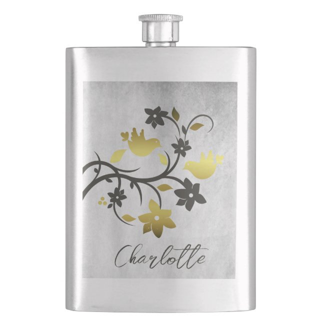 Gold Lovebirts Personalisiert Flask Flachmann (Vorderseite)