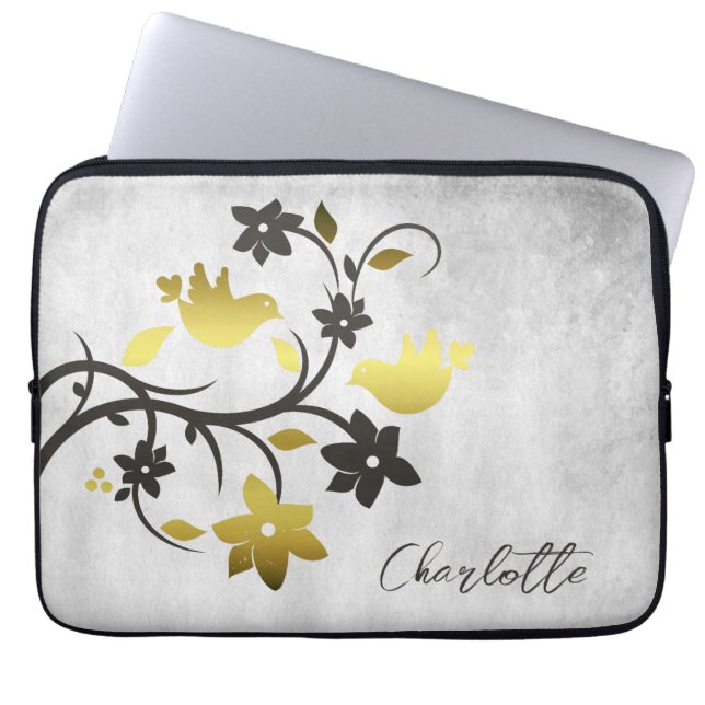 Gold Lovebirts Personalisierter Laptop-Sieb Laptopschutzhülle (Vorderseite)