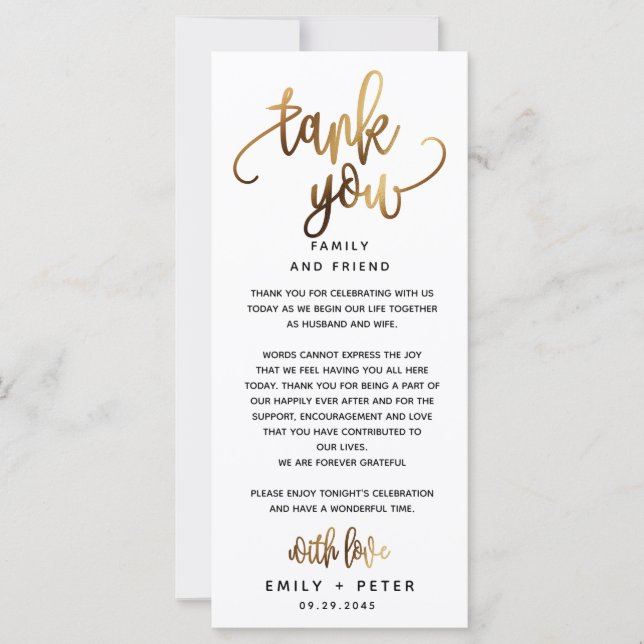 Gold Lovely Script Typografy Wedding Vielen Dank (Vorderseite)